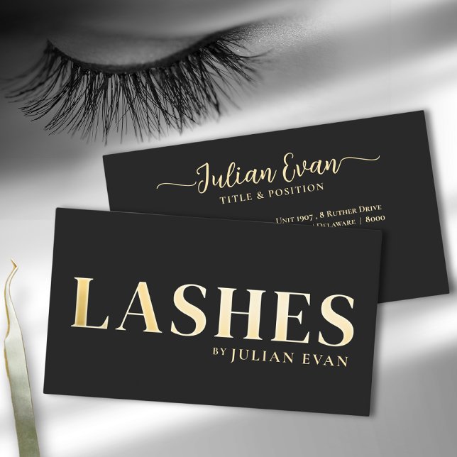 Luxe Black Gold Lash Technician Business Card Visitenkarte (Von Creator hochgeladen)