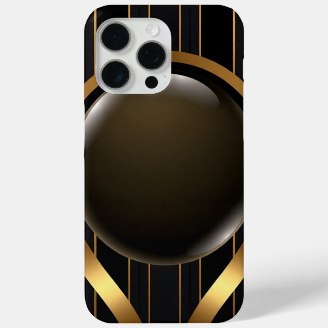 Luxe Black & Gold Striped iPhone 16 Coque | Gloss (Verso)
