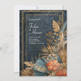 Luxe Black Marble & Gold Tropical VIP Hochzeit Einladung