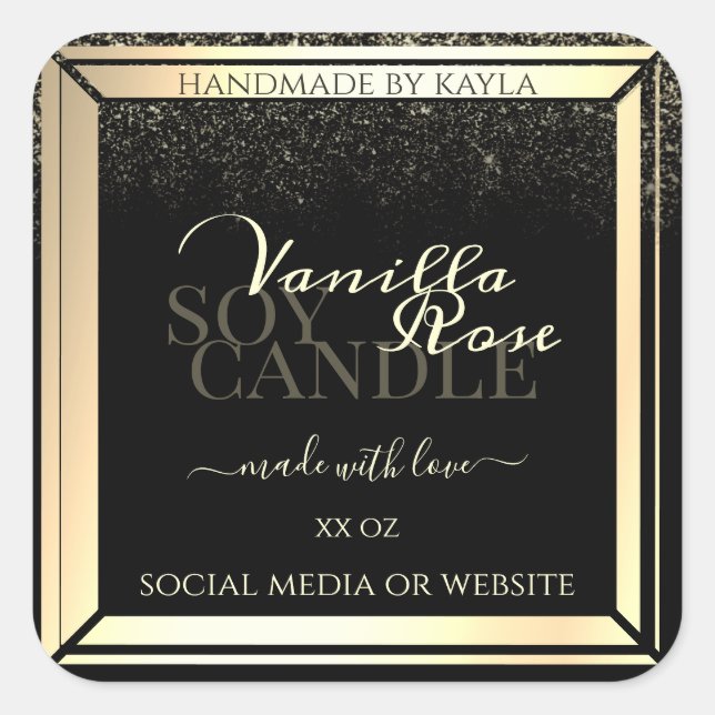 Luxe Black Product Packaging Étiquette Gold Frame (Devant)