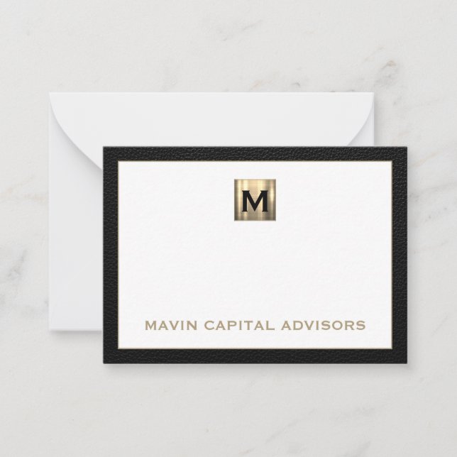 Luxe Black und Gold Monogram Notecard Mitteilungskarte (Vorderseite)