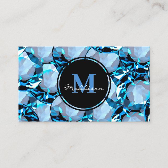 Luxe Blue Crystal Jewel Carte de visite design (Devant)