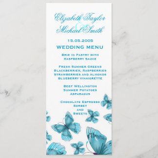 Luxe Blue Elegant Butterfly Mariage Menu