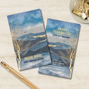 Luxe Blue Gold Mountain Carte de visite personnali
