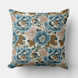 Luxe Blue Peony Floral Throw Kissen