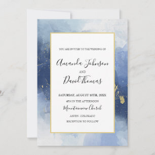 Luxe Blue und Gold Alkohol Tinte Einladung