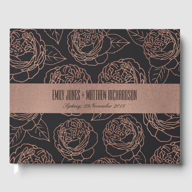 LUXE BLUSH PINK ROSE GOLD BLACK FLORAL WEDD GÄSTEBUCH (Vorderseite)
