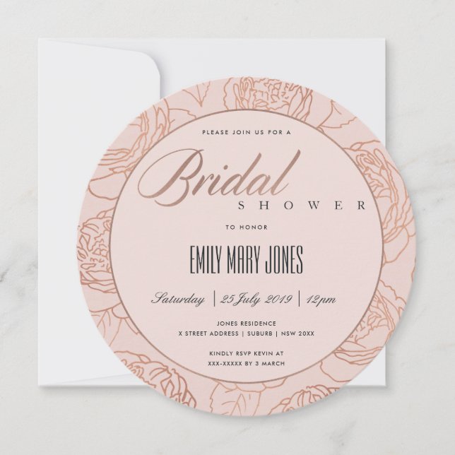 LUXE BLUSH PINK ROSE GOLD FLORAL BRAUTPARTY EINLADUNG (Vorderseite)