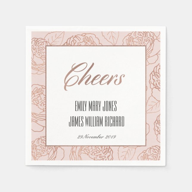 LUXE BLUSH PINK ROSE GOLD FLORAL CHEERS WEDD SERVIETTE (Vorderseite)