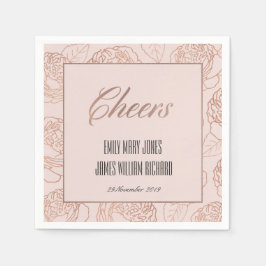 LUXE BLUSH PINK ROSE GOLD FLORAL CHEERS WEDD SERVIETTE