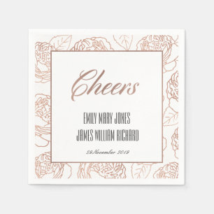 LUXE BLUSH PINK ROSE GOLD FLORAL CHEERS WEDD SERVIETTE