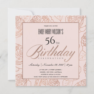 LUXE BLUSH PINK ROSE GOLD FLORAL JEDER ALTER GEBUR EINLADUNG