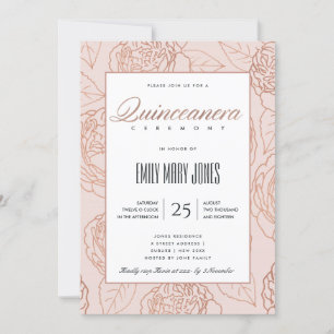 LUXE BLUSH PINK ROSE GOLD FLORAL QUINCEANERERA EINLADUNG