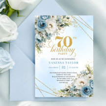 Luxe bohemian blue florals gold 70th birthday