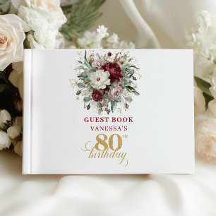 Luxe Boho Bourgogne Floral Livre d'Or 80e Annivers