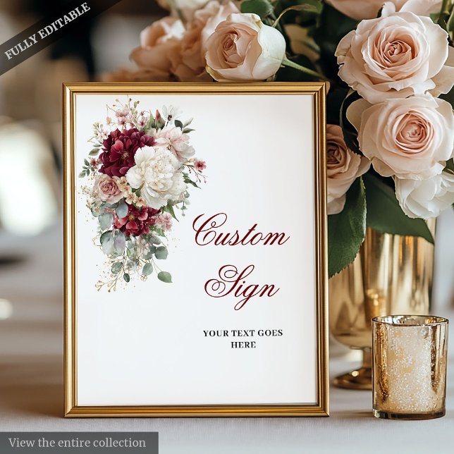 Luxe Boho Burgundy White Wedding Custom Poster (Luxe Boho Burgundy White Wedding Custom Poster)