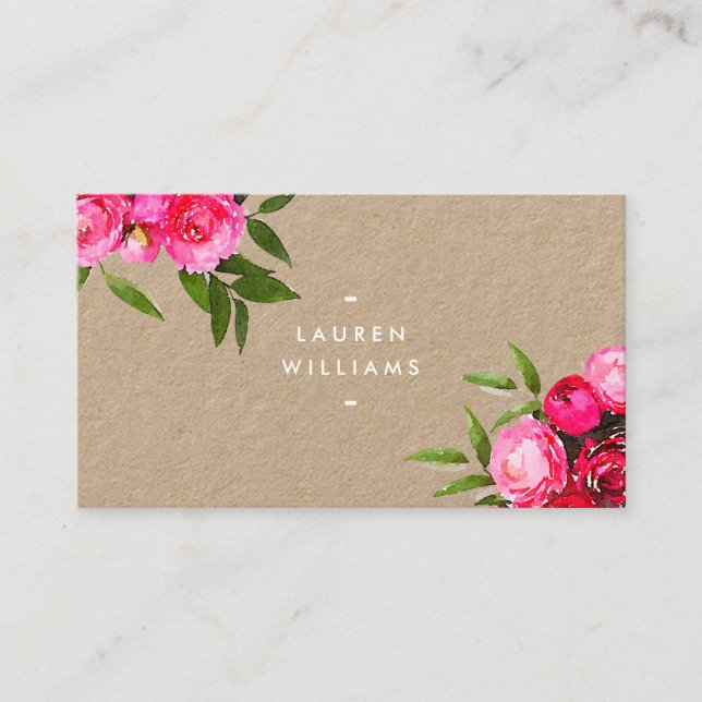 Luxe Bold Wasserfarbe Rose auf Kraft Business Card Visitenkarte (Vorderseite)