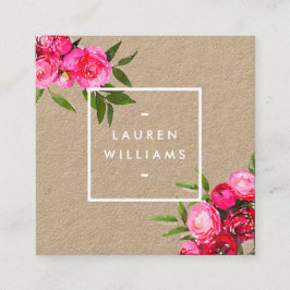 Luxe Bold Wasserfarbe Rose auf Kraft Quadratische Visitenkarte
