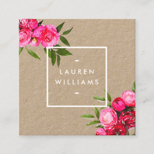 Luxe Bold Wasserfarbe Rose auf Kraft Quadratische Visitenkarte