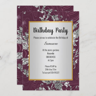 LUXE BURGUNDY ARGENT OR ANNIVERSAIRE INVITATION