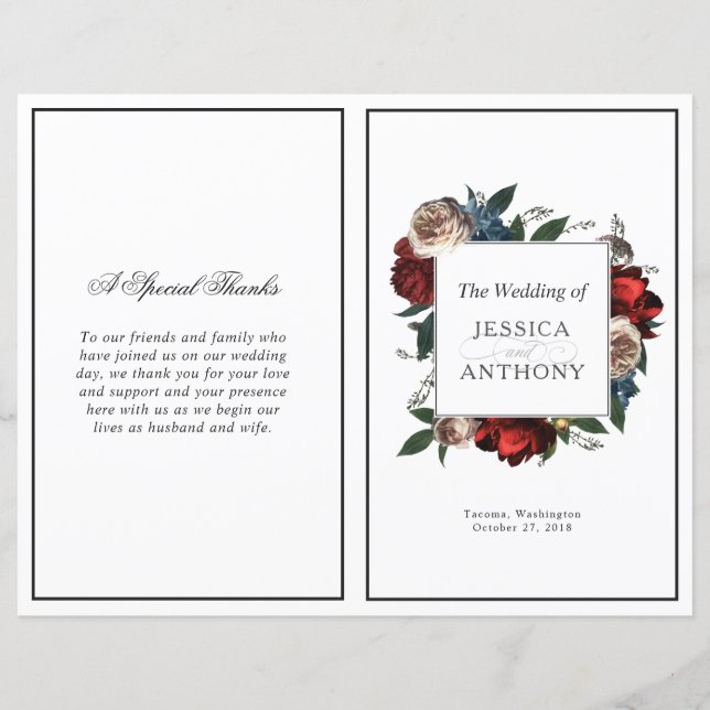 Luxe Cadre Floral Programme de mariage plié (Devant)