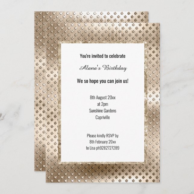 LUXE CHAMPAGNE SEQUIN DENT INVITATION EINLADUNG (Vorne/Hinten)
