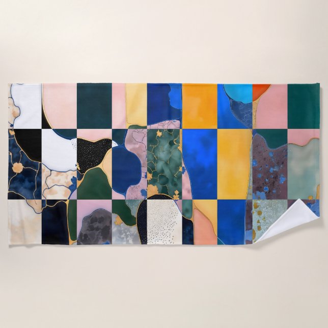 Luxe Checkerboard Vorhang Strandtuch (Vorderseite)