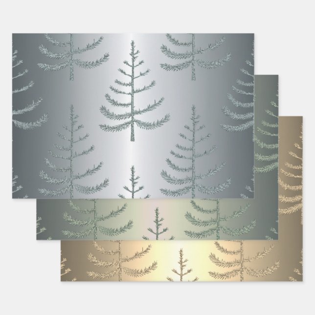 Luxe Christmas Trees Wrapping Paper Set Geschenkpapier Set (Set)