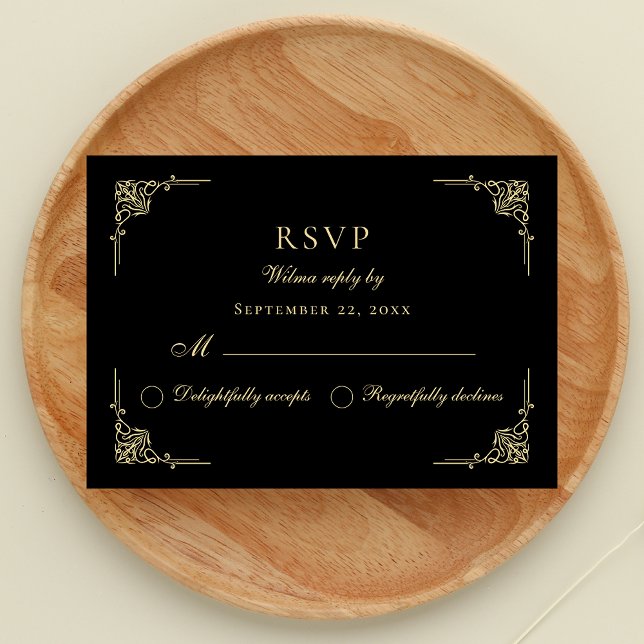 Luxe Classic Elegant Klassisches Black Gold UAWG G RSVP Karte (Von Creator hochgeladen)