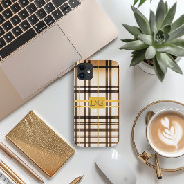 Luxe Classic Taupe und Gold Kariert iPhone Case