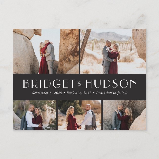 Luxe Collage Editable Color Save the Date Postcard Postkarte (Vorderseite)