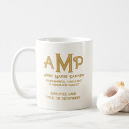 Luxe Company Ivory und Gold 3 Letter Monogram Logo Kaffeetasse