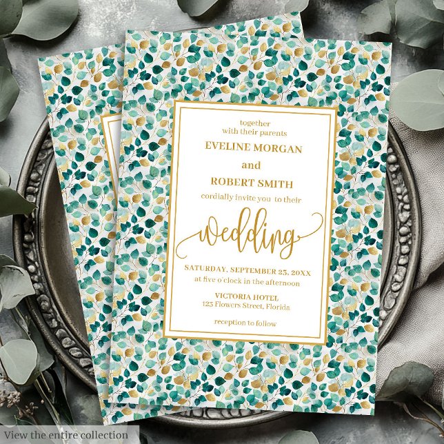Luxe Deep Green Gold Greenerity Einladung Hochzeit (Luxe Deep Green Gold Greenery Wedding Invitation)