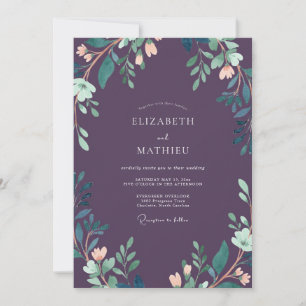 Luxe Deep Plum Leafy Hochzeit Einladung