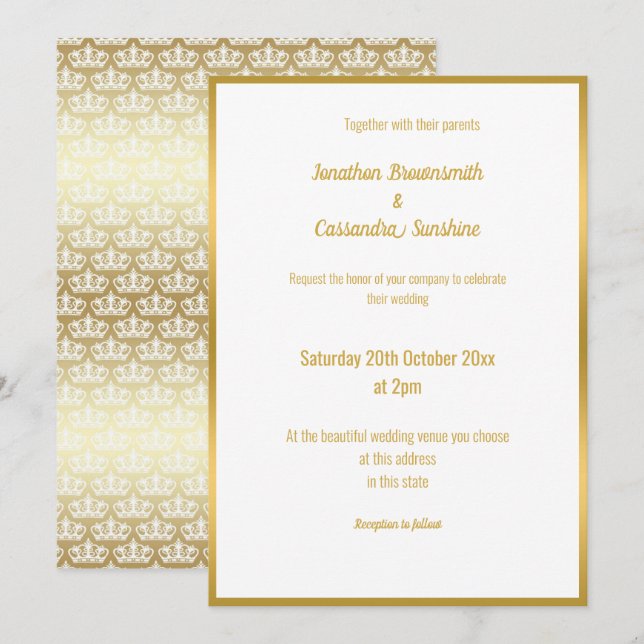 LUXE DELICATE GOLD LACE TIARA WEDING INVITATION EINLADUNG (Vorne/Hinten)