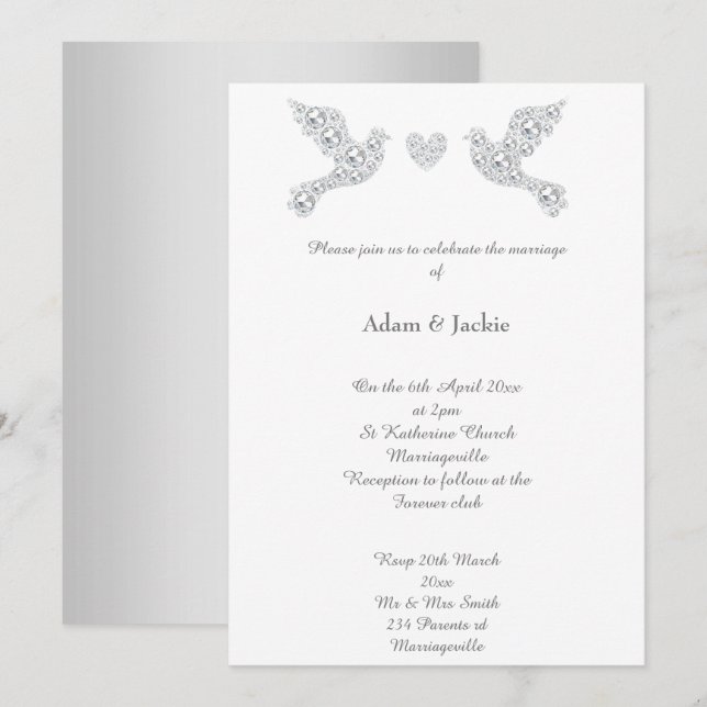 Luxe Diamond Love Dove Mariage 2 Invitation (Devant / Derrière)