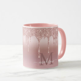 Luxe Dripping Rose Gold Glitzer Monogram Tasse