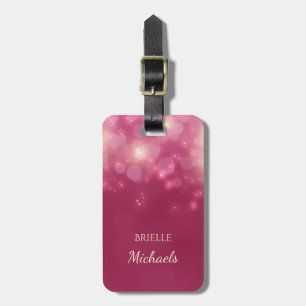 Luxe Dunkelrosa Glamour Bokeh Glitzern mit Namen Gepäckanhänger
