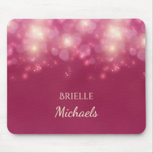 Luxe Dunkelrosa Glamour Bokeh Glitzern mit Namen Mousepad