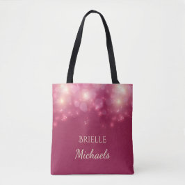Luxe Dunkelrosa Glamour Bokeh Glitzern mit Namen Tasche