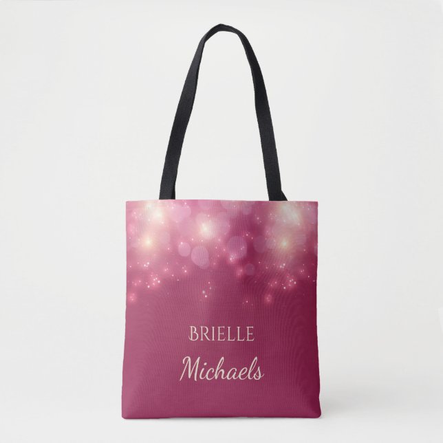 Luxe Dunkelrosa Glamour Bokeh Glitzern mit Namen Tasche (Vorderseite)