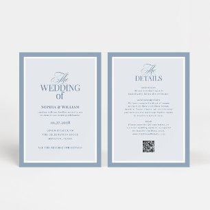Luxe Dusty Blue mit RSVP-QR-Code   Hochzeit Einladung