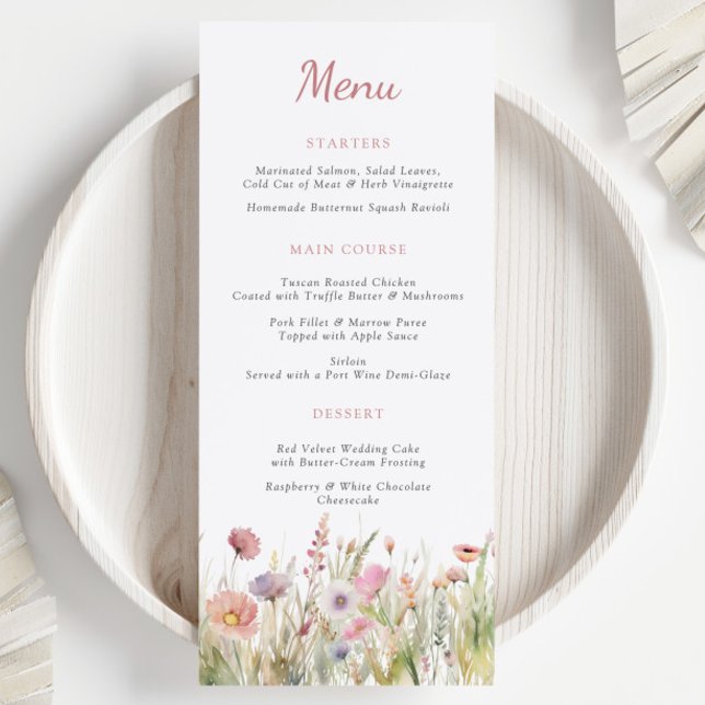 Luxe Dusty Pink Fleur sauvage Mariage Menu (Créateur téléchargé)