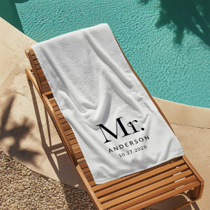 Luxe Elegance Black and White Mister Wedding Date Strandtuch