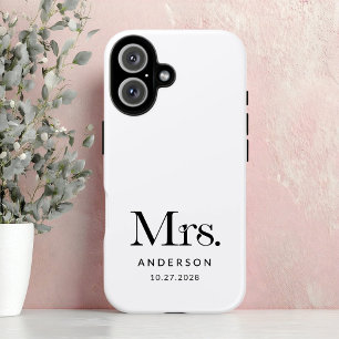 Luxe Elegance   Black and White Mrs. Wedding Date iPhone 16 Hülle