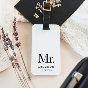 Luxe Elegance Black und White Mr. Wedding Date Gepäckanhänger