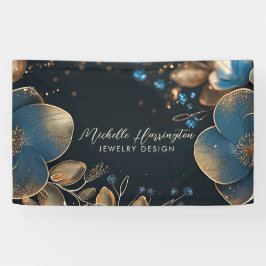 Luxe Elegance Blue and Gold Floral Jeweldesign Banner