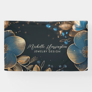 Luxe Elegance Blue and Gold Floral Jeweldesign Banner