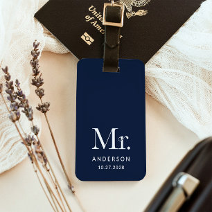 Luxe Elegance Navy Blue Mr. and Wedding Date Gepäckanhänger