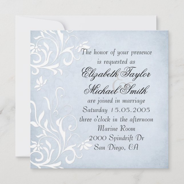 Luxe Elégant Bleu clair Floral Mariage Invitation (Devant)